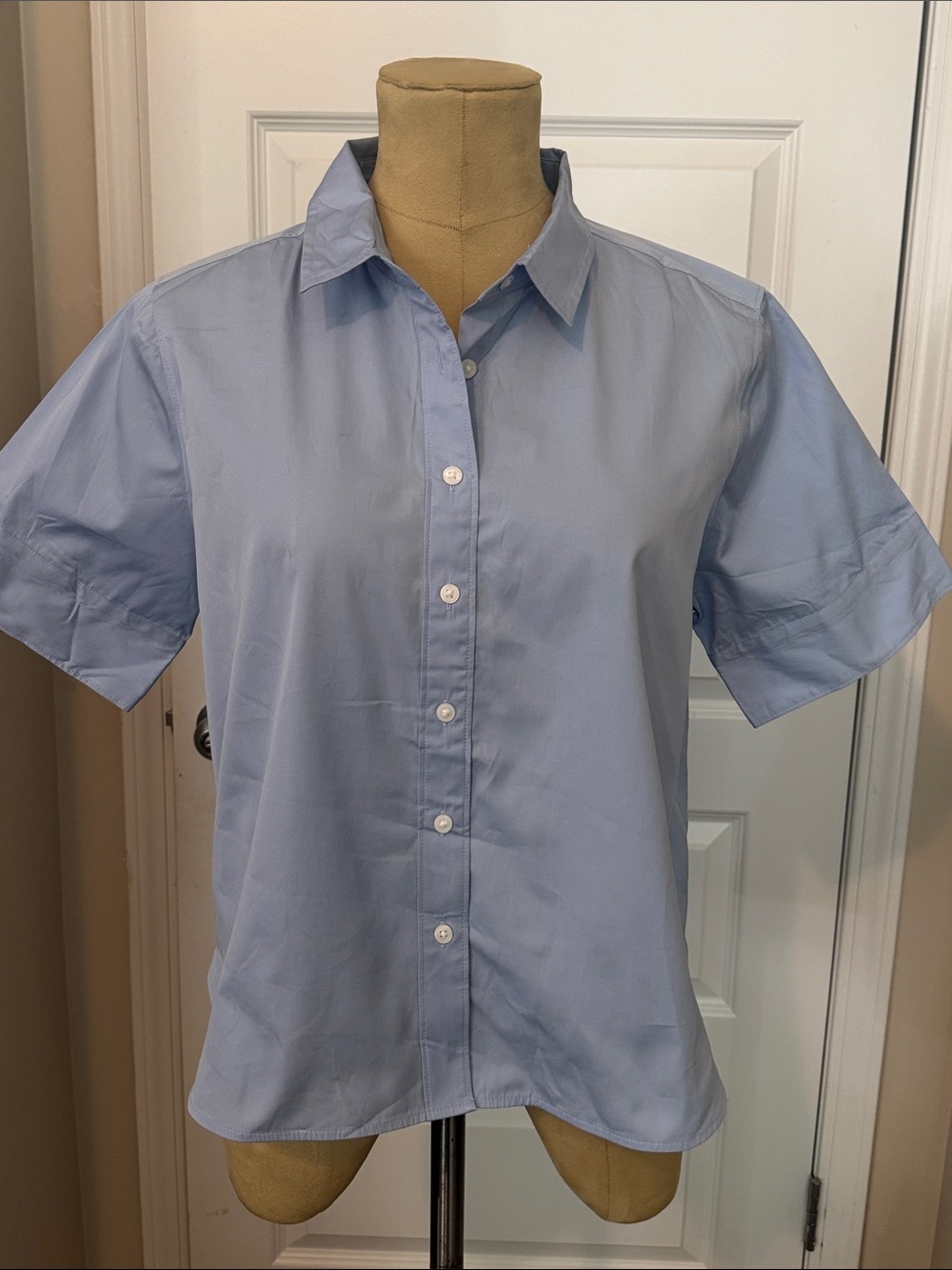 Spanx Short-Sleeve Popover Shirt With Faux Full Placket Hydrangea Blue Size M